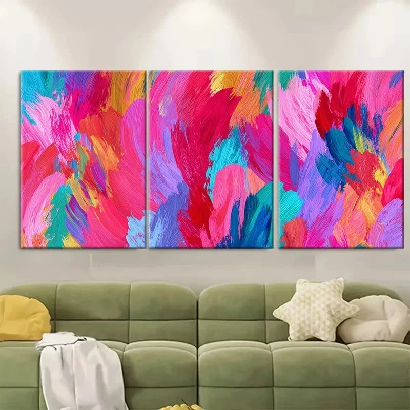 3pcs Vibrant Abstract Painting Colorful Wall Art Set Canvas Framed 50x70cm - High Quality Print 100% Australian Made Wall Canvas Ready to Hang