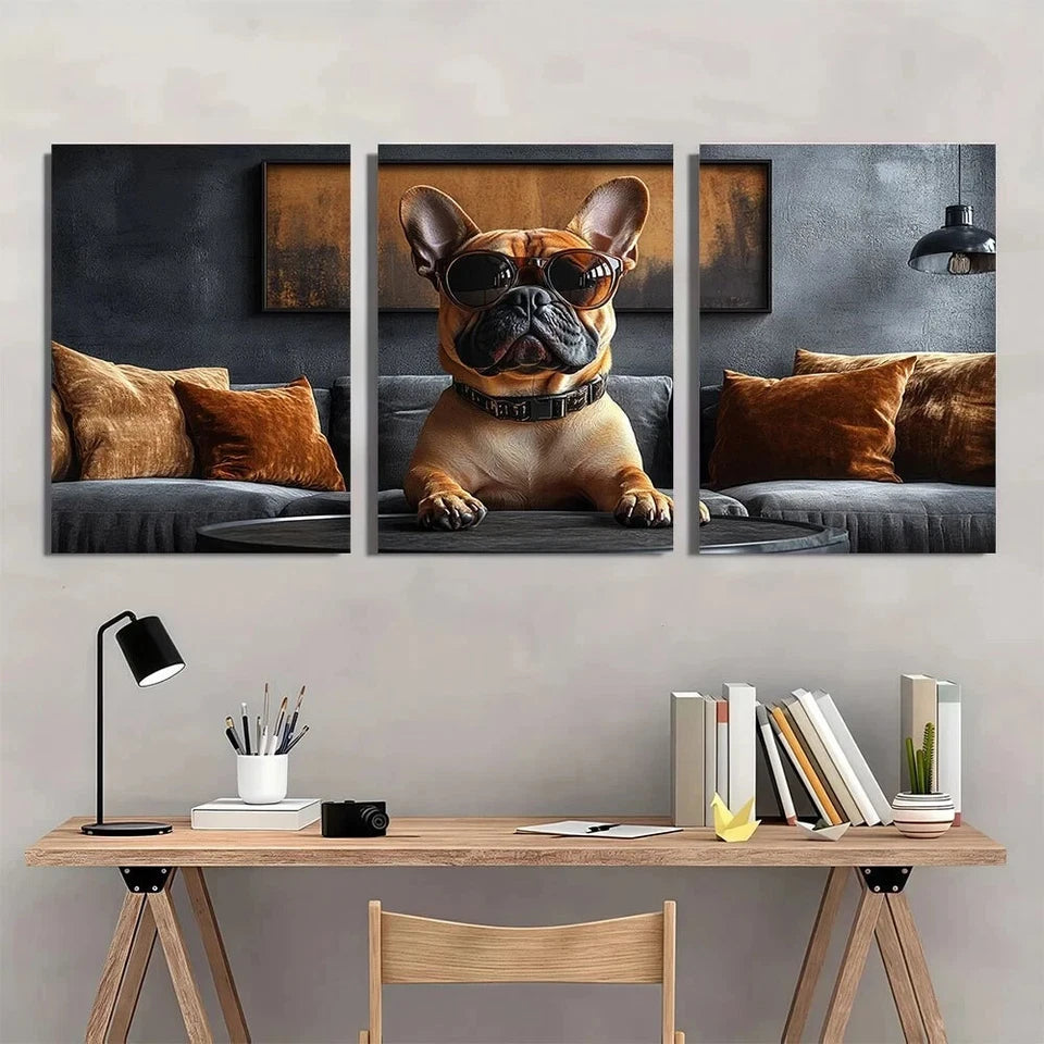 3pcs Funny Dog Whimsical Animal Painting Metal Print Ready to Hang Art