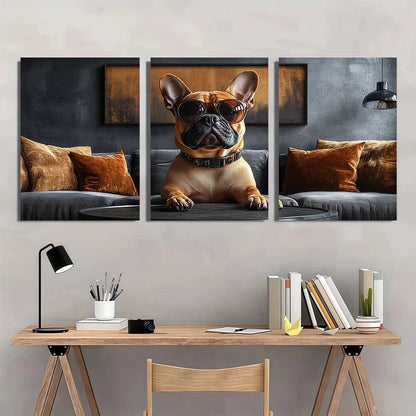 3pcs Funny Dog Whimsical Animal Painting Metal Print Ready to Hang Art