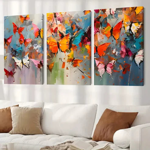 3pcs Colorful Abstract Butterfly Painting Wall Art Set Canvas Framed 60X90cm -  High Quality Print 100% Australian Made Wall Canvas Ready to Hang
