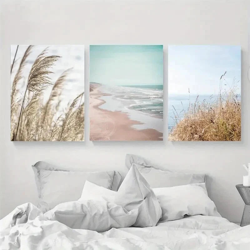 3pcs Neutral Beach Coastal House Décor Perfect Wall Art Set Canvas Framed 40x60cm - High Quality Print 100% Australian Made Wall Canvas Ready to Hang