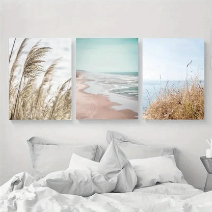 3pcs Neutral Beach Coastal House Décor Perfect Wall Art Set Canvas Framed 40x60cm - High Quality Print 100% Australian Made Wall Canvas Ready to Hang