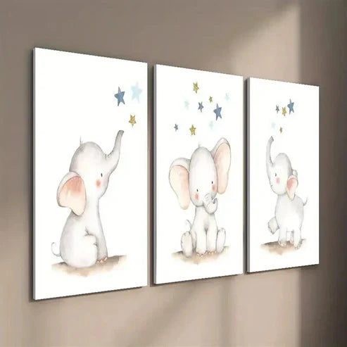 3pcs Elephant Star Art Cute Elephant Wall Art Set Canvas Unframed - High Quality Print 100% Australian Made Wall Canvas