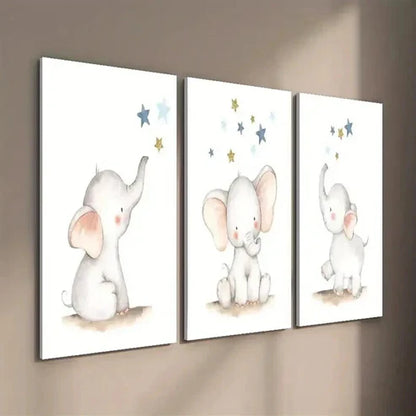 3pcs Elephant Star Art Cute Elephant Wall Art Set Canvas Unframed - High Quality Print 100% Australian Made Wall Canvas