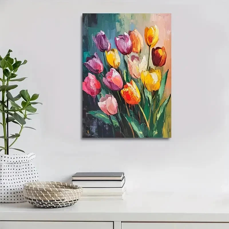 Vibrant Tulip Painting  40x60cm Metal Print Ready to Hang