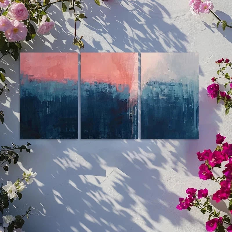3pcs Dark Blue to Pink Gradient Abstract Design Metal Print Ready to Hang Art