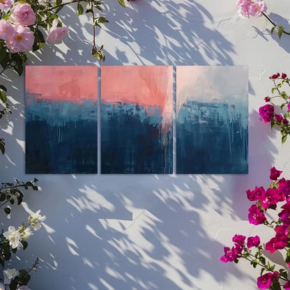 3pcs Dark Blue to Pink Gradient Abstract Design Metal Print Ready to Hang Art