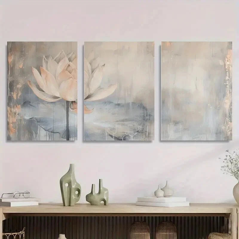 3pcs Abstract Watercolor Floral Lotus Flower Metal Print Ready to Hang Art