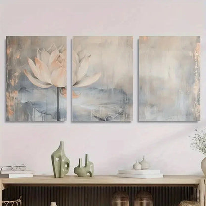 3pcs Abstract Watercolor Floral Lotus Flower Metal Print Ready to Hang Art