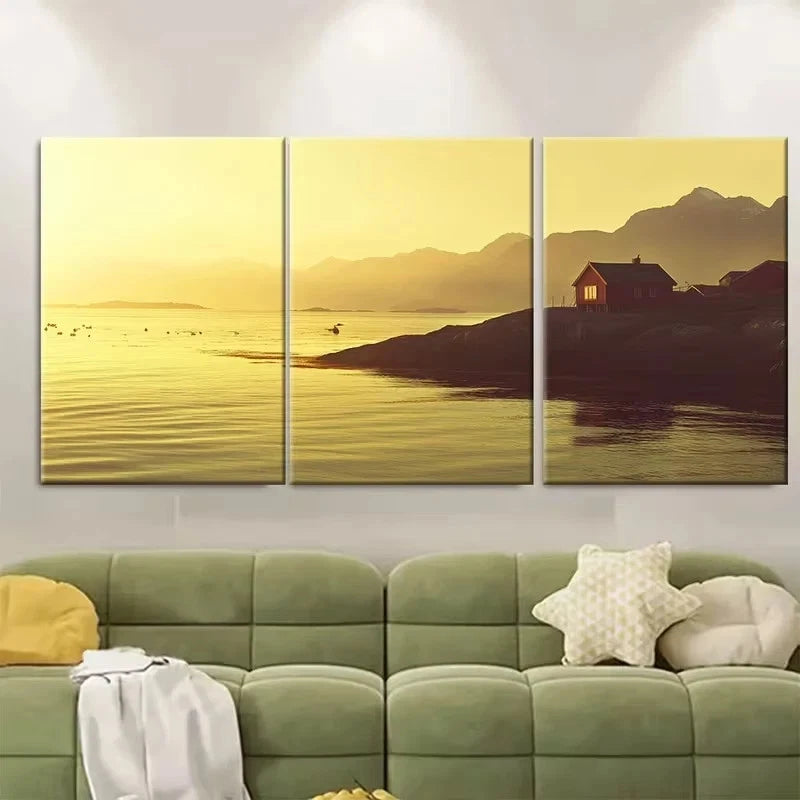 3pcs Sun over the Norwegian Coast Wall Art Set Canvas Framed 40x60cm – High Quality Print 100% Australian Made Wall Canvas Ready to Hang