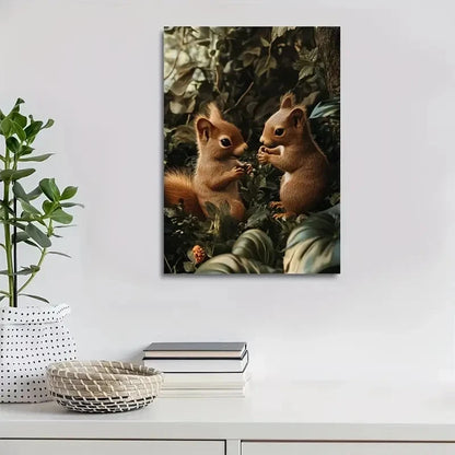 Photorealistic Squirrels in Neon Glow Painting 40x60cm Metal Print Ready to Hang