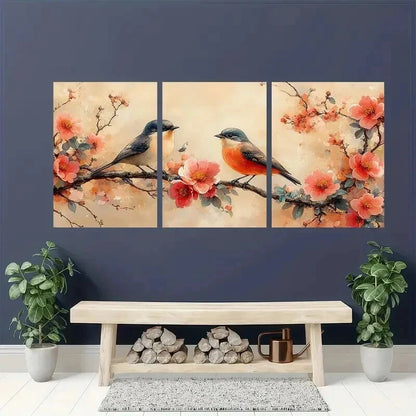 3pcs Vintage Peony Flowers And Birds Wall Art Set Canvas Framed 40x60cm - High Quality Print 100% Australian Made Wall Canvas Ready to Hang