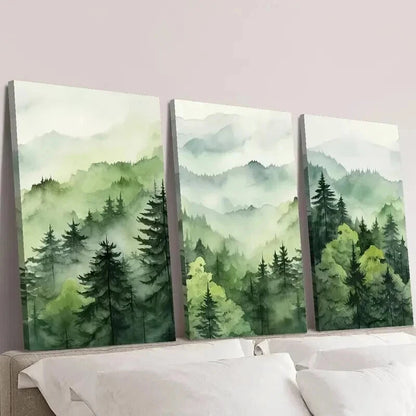 3pcs Misty Green Forest Natural Landscape Wall Art Set Canvas Framed 40x60cm - High Quality Print 100% Australian Made Wall Canvas Ready to Hang