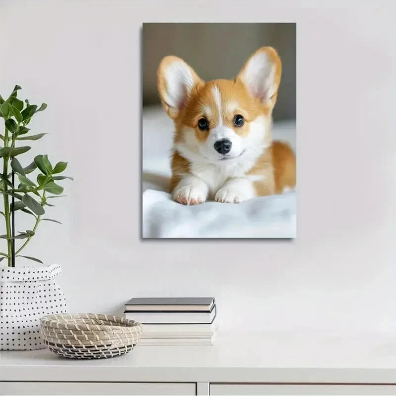 Beautiful Cute Corgi Suitable Painting 40x60cm Metal Print Ready to Hang