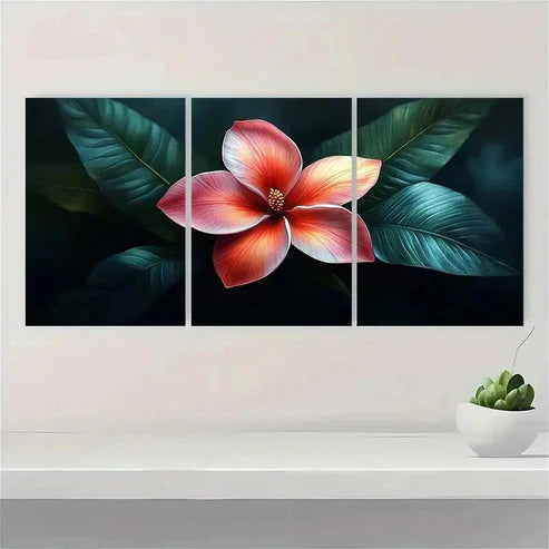 3pcs Pink Plumeria Flower Tropical Art OI Wall Art Set Canvas Unframed - High Quality Print 100% Australian Made Wall Canvas