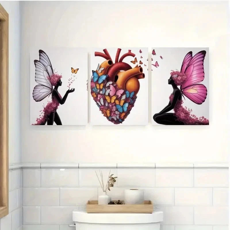 3pcs Butterfly Fairy Fantasy Illustration Metal Print Ready to Hang Art