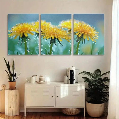 3pcs Morning Dewdrops on Yellow Flowers Wall Art Set Canvas Framed 40x60cm - High Quality Print 100% Australian Made Wall Canvas Ready to Hang