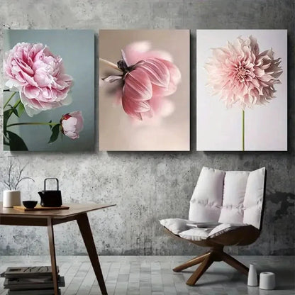 3pcs Pink Peony Dahlia Floral Botanical Metal Print Ready to Hang Art