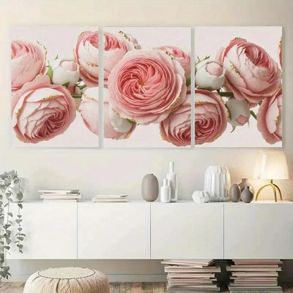 3pcs Artwork Pink Rose Floral Decor Metal Print Ready to Hang Art