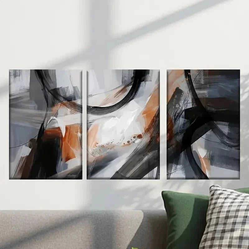 3pcs Black White and Orange Geometric Wall Art Set Canvas Framed 40x60cm - High Quality Print 100% Australian Made Wall Canvas Ready to Hang