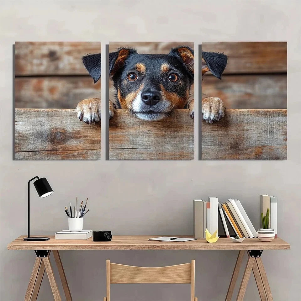 3pcs Dog Themed Charming Black & Brown Metal Print Ready to Hang Art