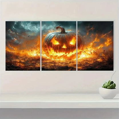 3pcs Gothic Charm, Headless Horseman Pumpkin Metal Print Ready to Hang Art
