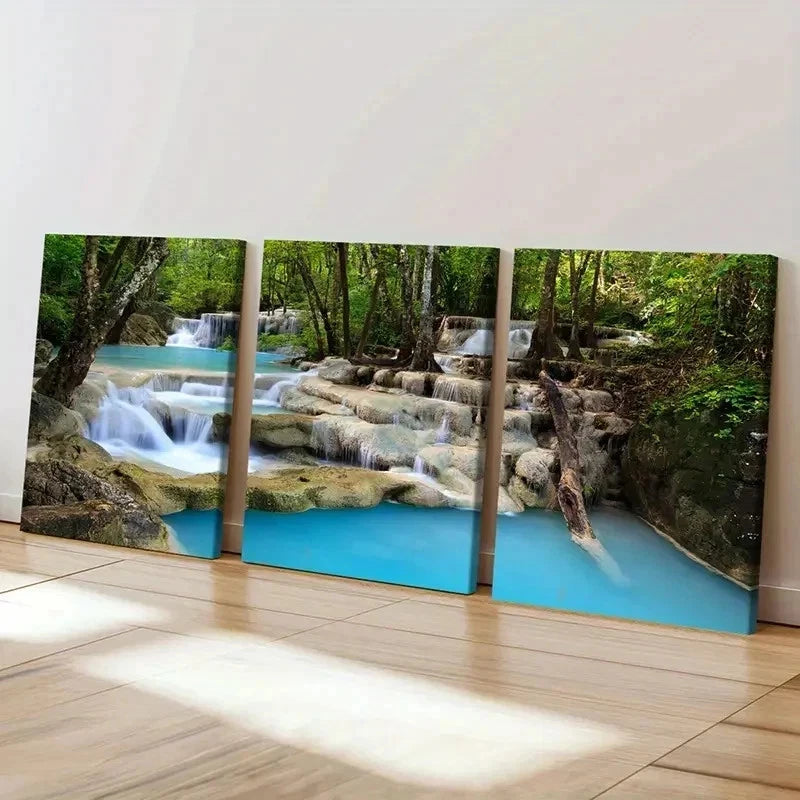 3pcs Mountain Forest Small Stream Water Wall Art Set Canvas Framed 40x60cm - High Quality Print 100% Australian Made Wall Canvas Ready to Hang