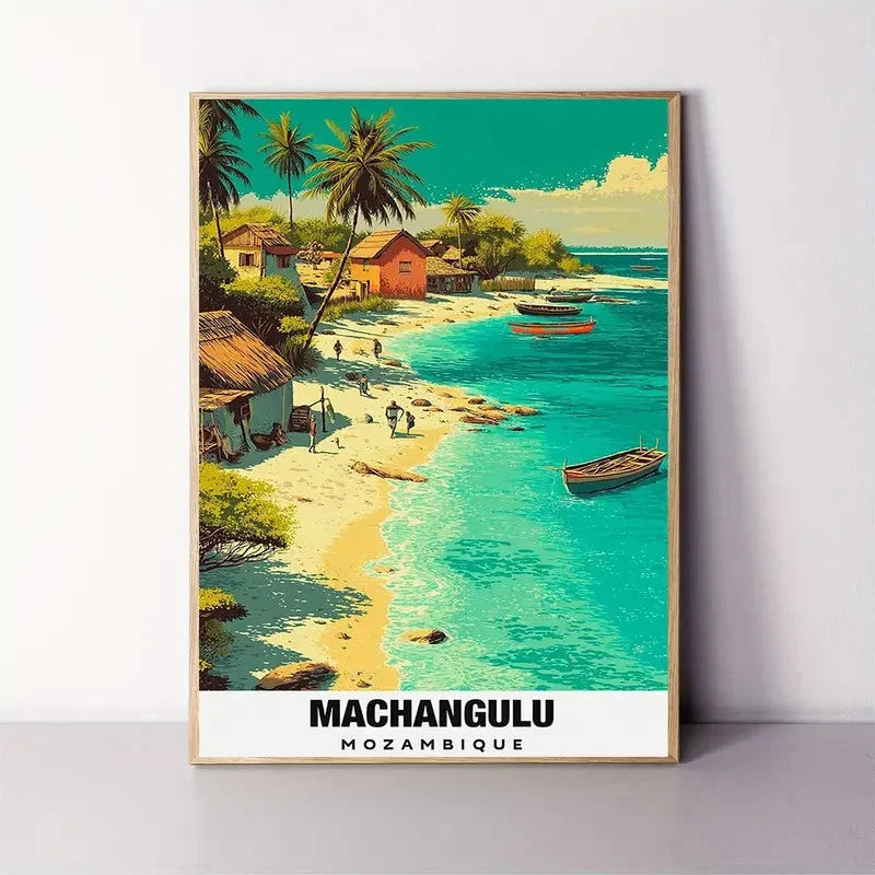Machangulu Mozambique Tropical Beach Turquoise Travel Poster Print Wall Art
