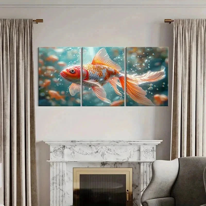 3pcs Animal Art Fish Beautiful Goldfish Wall Art Set Canvas Framed 40x60cm - High Quality Print 100% Australian Made Wall Canvas Ready to Hang