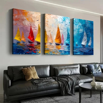 3pcs Sailboats on Water Scene Sailing Perfect Wall Art Set Canvas Framed 40x60cm - High Quality Print 100% Australian Made Wall Canvas Ready to Hang