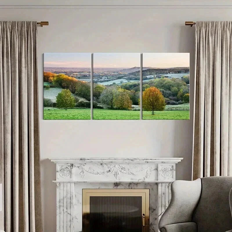 3pcs Rolling Hills Trees and Sunlit Meadows Wall Art Set Canvas Framed 40x60cm - High Quality Print 100% Australian Made Wall Canvas Ready to Hang