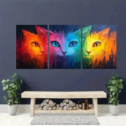 3pcs Vibrant Cat Colorful Abstract Decor Wall Art Set Canvas Framed 40x60cm - High Quality Print 100% Australian Made Wall Canvas Ready to Hang