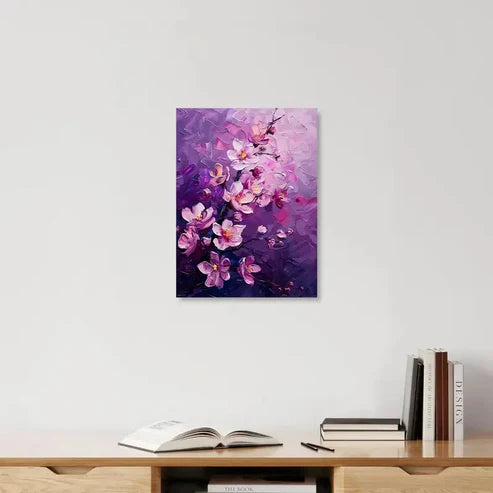 Beautiful Abstract Pink Cherry Blossoms Painting 60x90cm Metal Print Ready to Hang