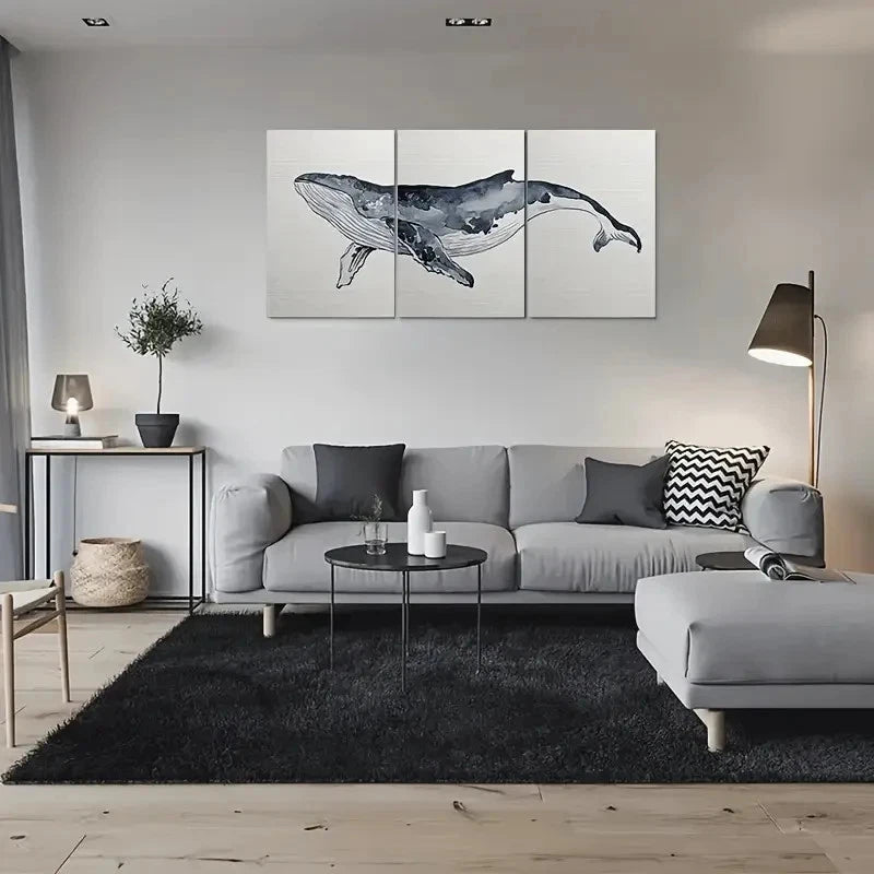 3pcs Modern Ocean Animal Whale Watercolor Metal Print Ready to Hang Art