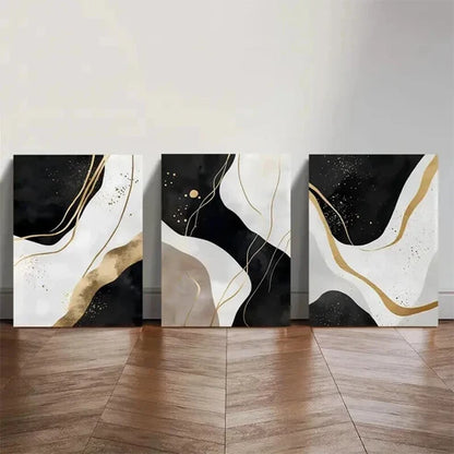 3pcs Black White Golden Abstract Wall Art Set Canvas Unframed - High Quality Print 100% Australian Made Wall Canvas