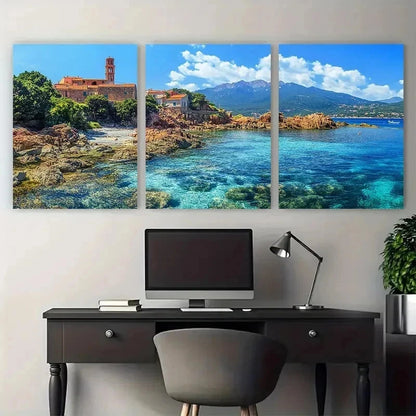 3pcs Corsica Travel Greek Nature Perfect Wall Art Set Canvas Framed 60x90cm - High Quality Print 100% Australian Made Wall Canvas Ready to Hang