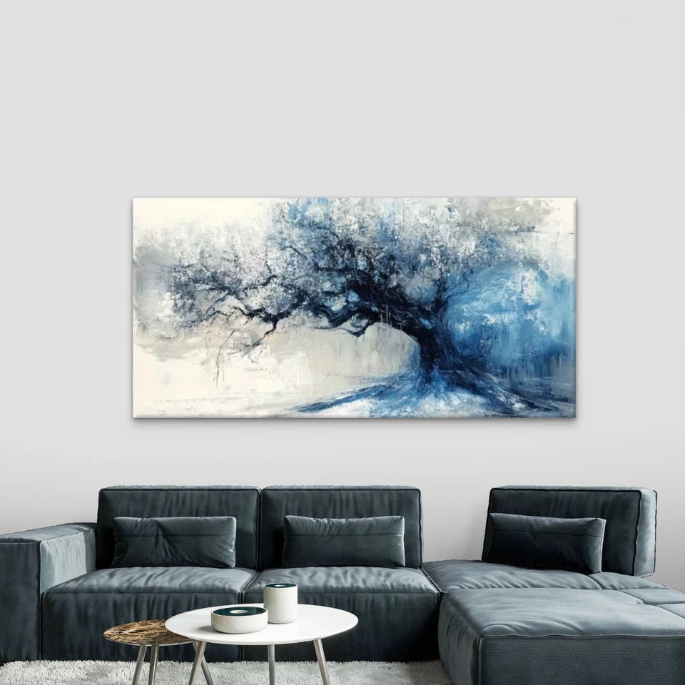 Blue Leaves & Contrasting Light Wall Art Canvas Office Home Room Framed 120x60cm