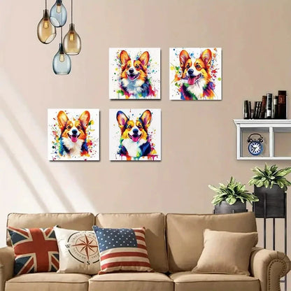 4pcsColorful Abstract CorgiWall Art Canvas Framed