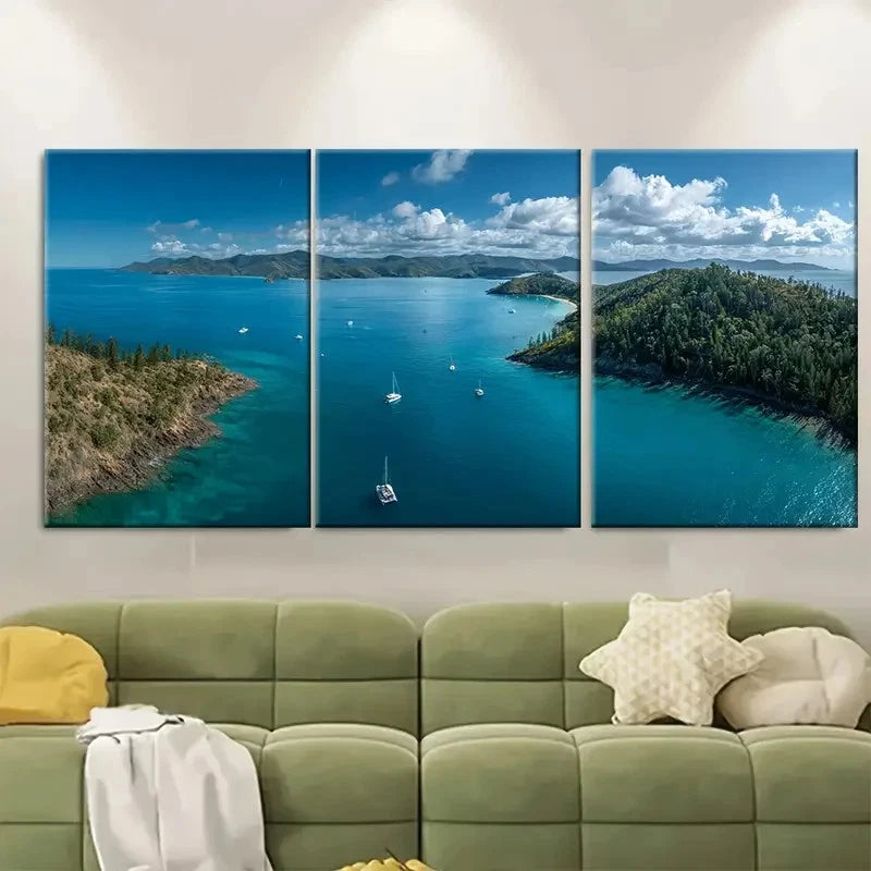 3pcs Whitsunday Islands Travel Print Australia Wall Art Set Canvas Framed 40x60cm - High Quality Print 100% Australian Made Wall Canvas Ready to Hang