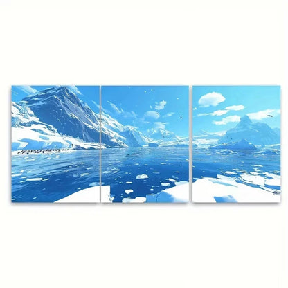 3pcs Weddell Sea in Summer Icebergs Wall Art Set Canvas Framed 60x90cm - High Quality Print 100% Australian Made Wall Canvas Ready to Hang