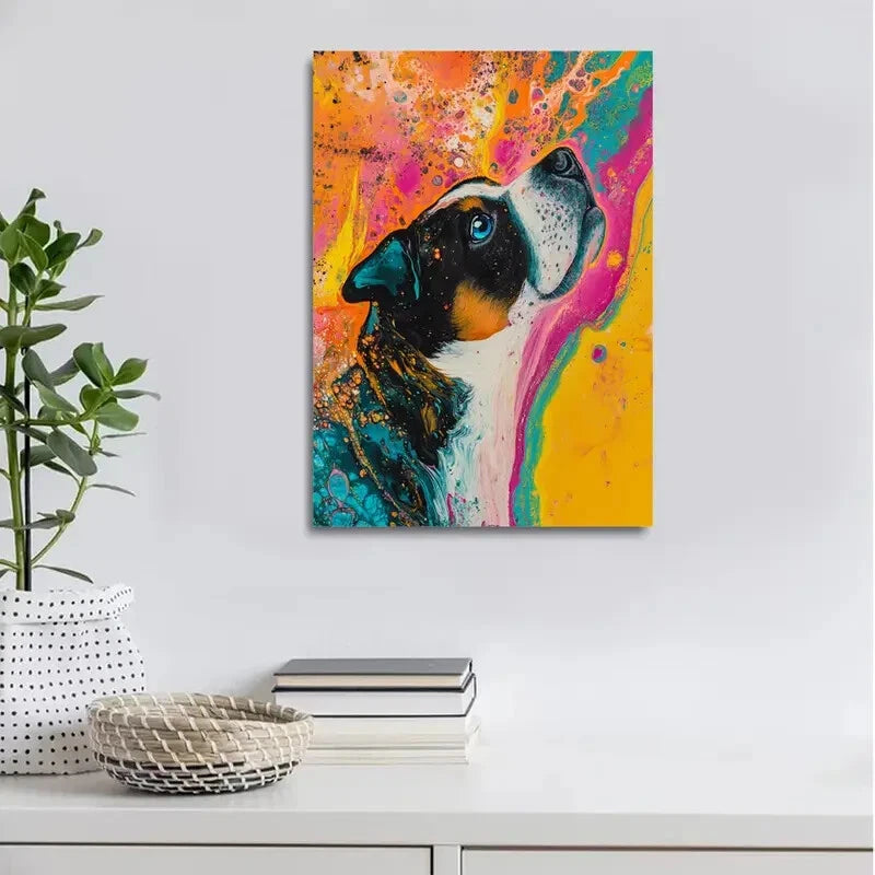 Beautiful Abstract Art Mixed Color Pug Painting 40x60cm Metal Print Ready to Hang