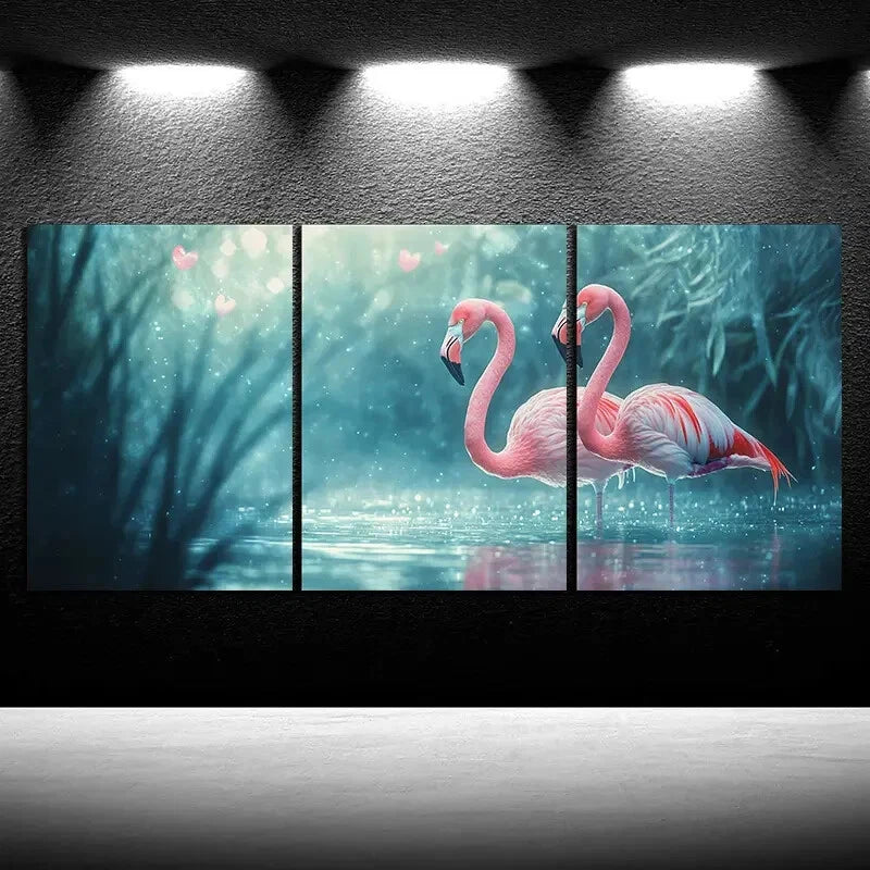 3pcs Pink Flamingos Birds Themed Metal Print Ready to Hang Art