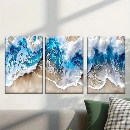 3pcs Waves Crashing on The Beach Wall Art Set Canvas Framed 40x60cm - High Quality Print 100% Australian Made Wall Canvas Ready to Hang