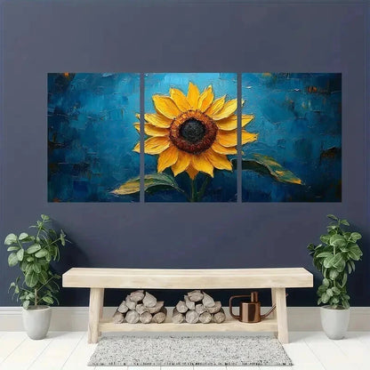 3pcs Van Gogh Sunflower with Blue Background Wall Art Set Canvas Framed 40x60cm - High Quality Print 100% Australian Made Wall Canvas Ready to Hang