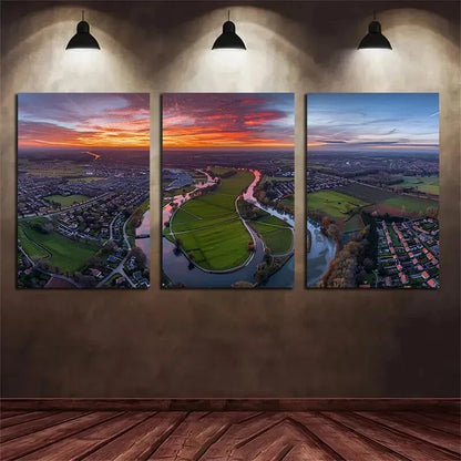 3pcs Colorful Sunrise Nature Lake Metal Print Ready to Hang Art