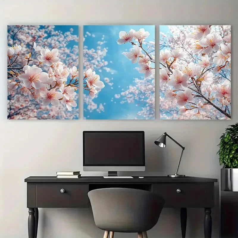 3pcs Blooming Blossom Tree Blue Sky Perfect Wall Art Set Canvas Framed 40x60cm - High Quality Print 100% Australian Made Wall Canvas Ready to Hang