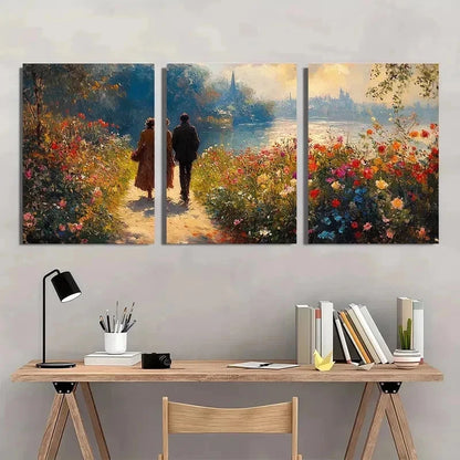 3pcs Giverny Morning Stroll Garden Perfect Wall Art Set Canvas Framed 40x60cm - High Quality Print 100% Australian Made Wall Canvas Ready to Hang