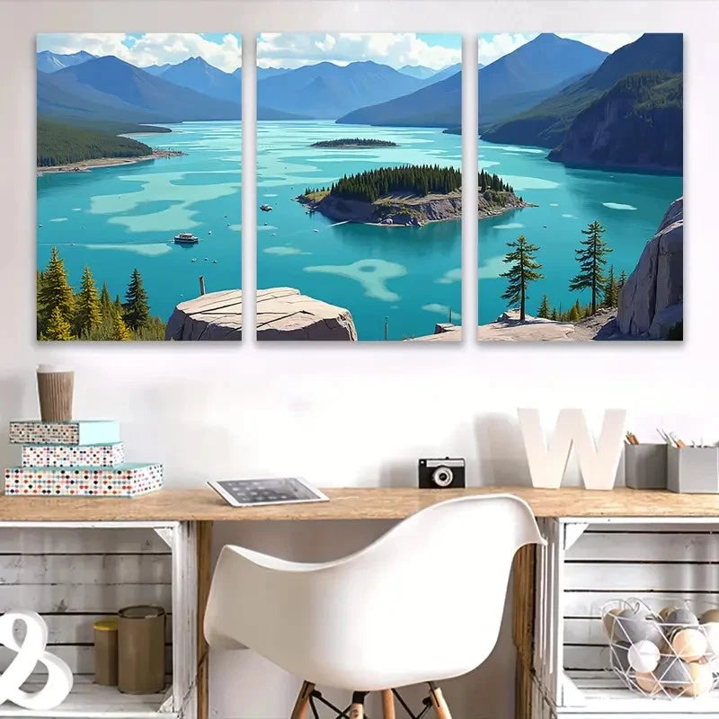 3pcs Beautiful Lake Landscape Wall Art Set Canvas Framed 50x70cm - High Quality Print 100% Australian Made Wall Canvas Ready to Hang