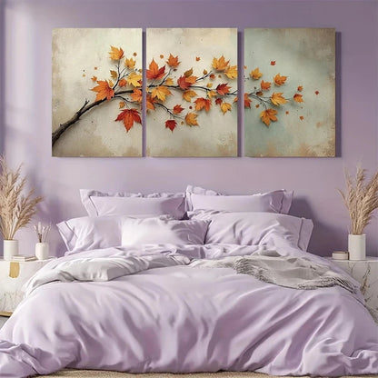 3pcs Golden Autumn Leaves Earthy Tones Metal Print Ready to Hang Art