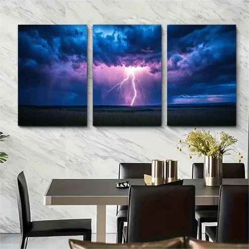3pcs Dramatic Lightning Storm Scene Perfect Wall Art Set Canvas Unframed - High Quality Print 100% Australian Made Wall Canvas